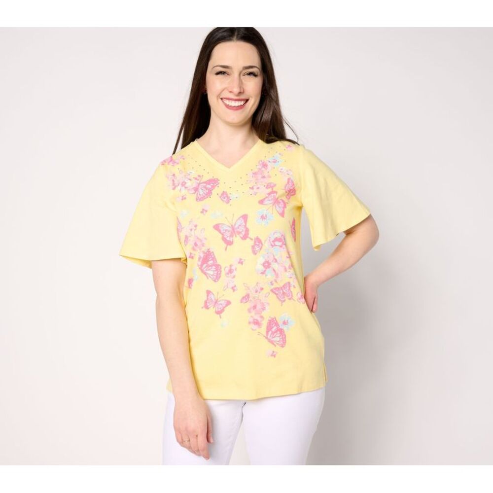 Wacoal Women's Top Sz M All Flutter Short Sleeve Yellow